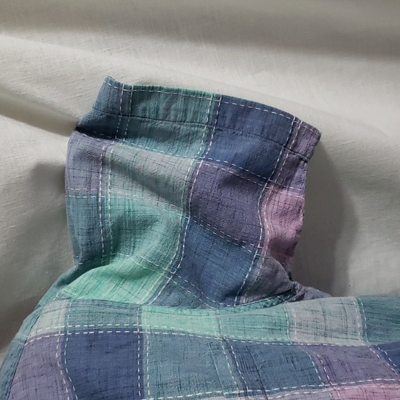 Keren Hart. Teal/Blue/Purple/Pink Plaid; Button up; Short Sleeve Top Size XL EUC - Picture 3 of 15